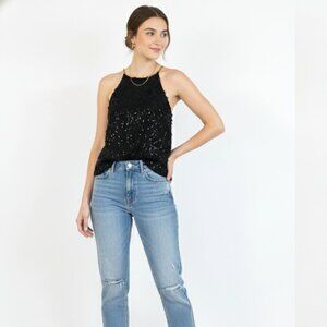 *Ryujee Black Sequin Scalloped Blouse